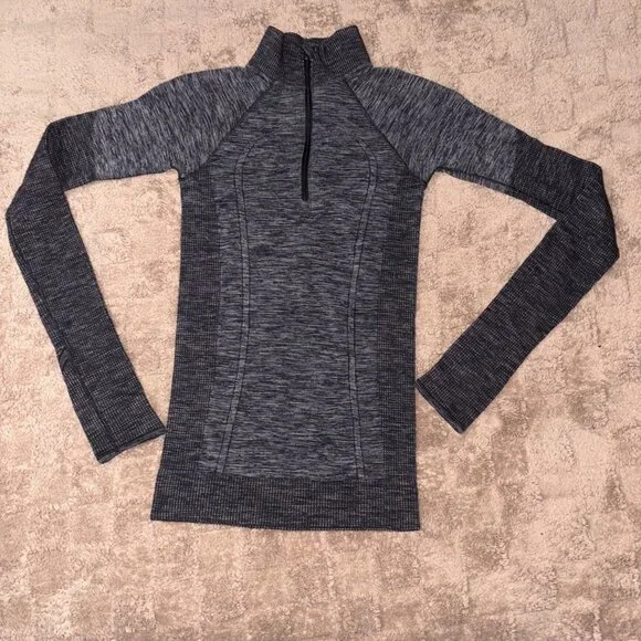 Lululemon Swiftly Wool 1/2 Zip Hoodie Heather Teal Merino Wool Long Sleeve Top 2 - Picture 9 of 9